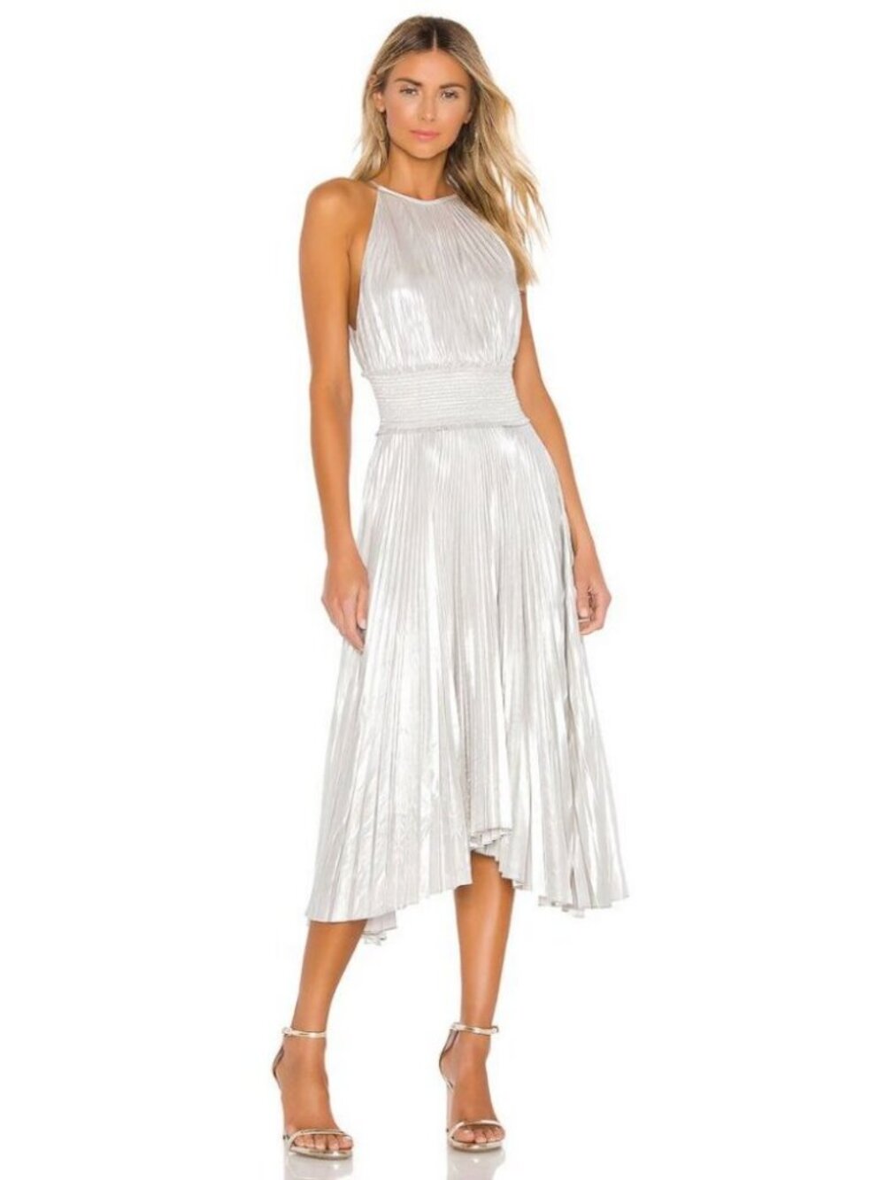 ALC Weston Dress Silver / Size 8 / Pleated Metallic Revolve